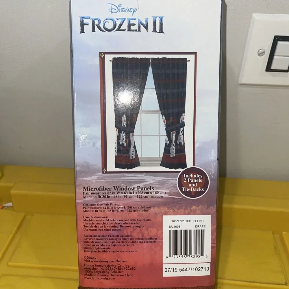 Disney Frozen II Olaf on Plaid Window Curtain 2-Panels Drapes Set, 82